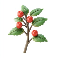 Stylized illustration of a branch with berries and leaves.