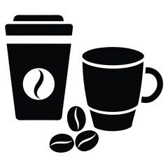 Coffee Cups and Beans A Simple Black and White Illustration