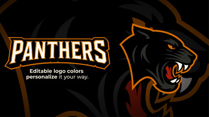 Panthers Side View Logo – Roaring Black Panther Mascot with Bold Outline – Editable Vector for Esports and Gaming Use