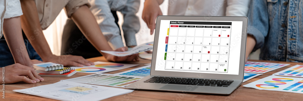 Poster Calendar on computer software application for brisk schedule planning for personal organizer and online business