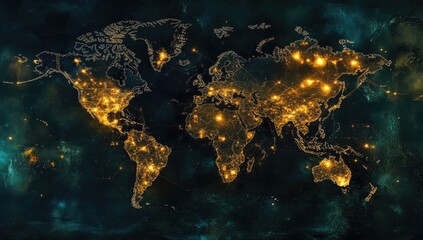 Fototapeta premium Global illuminated cities map