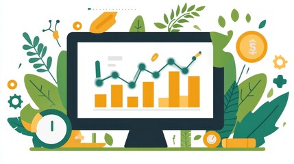 Fototapeta premium Eco-Friendly Business Growth Visual, Data Analytics and Sustainable Investment Chart in an Organic Desktop Environment for Success