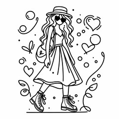 Stylish Girl in Dress with Backpack and Sunglasses