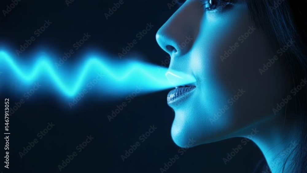 Poster a person making sounds with visible sound waves emanating from their mouth