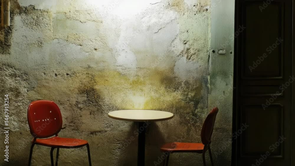 Poster Two chairs and a table in a simple room setting