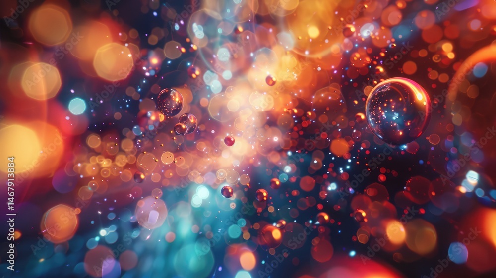 Poster abstract picture micro particle in geometric shape represent data flow. vivid flowing object with hi
