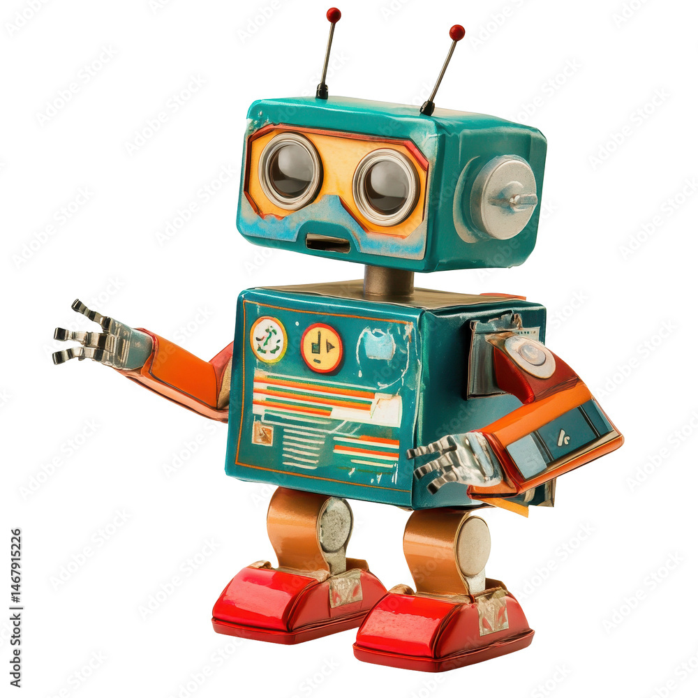 Poster teaching assistant robot isolated on transparent background .