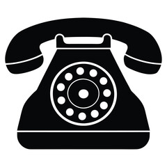 Solid black of a vintage rotary telephone is placed on a white background
