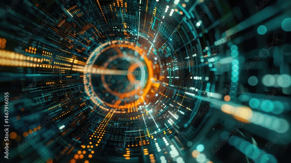 Poster abstract digital shape and particle technological cyber style design connecting become system shape 