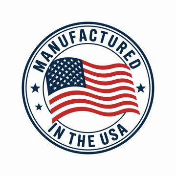 Manufactured in the USA Badge with Waving American Flag
