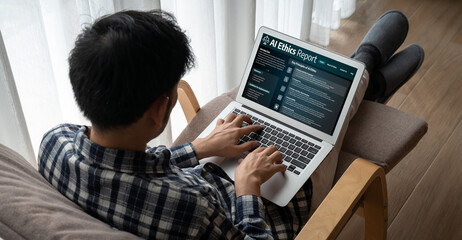 AI ethics responsibility standard law and rules on computer screen provide report of AI ethic...