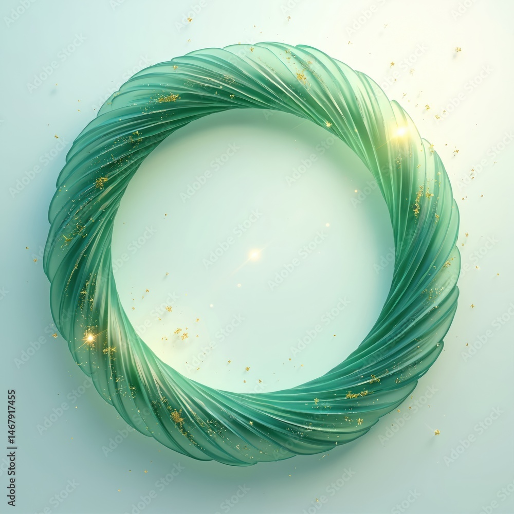 Poster abstract green circle design with swirls, gold sparkles. modern colorful design. decorative circular