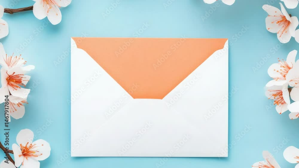Poster an envelope containing a smaller orange envelope, surrounded by white flowers