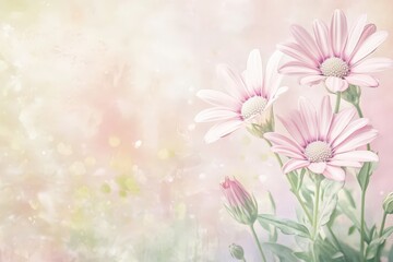 Fototapeta premium Delicate pastel flowers against a soft, dreamy background.