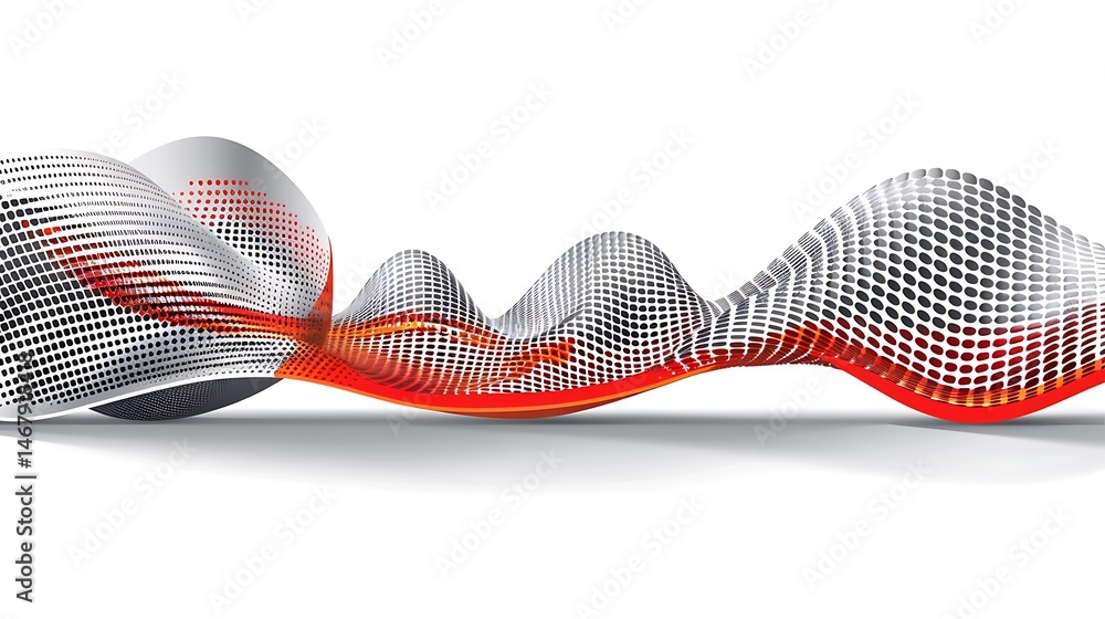 Poster abstract flowing form with dot pattern and gradients over a white background