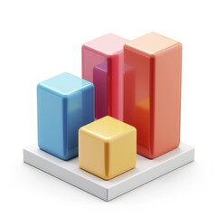 Multi-colored bar graph illustration on a white base.