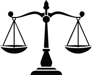 Antique balance scales silhouette design with brass coins and wooden base vector