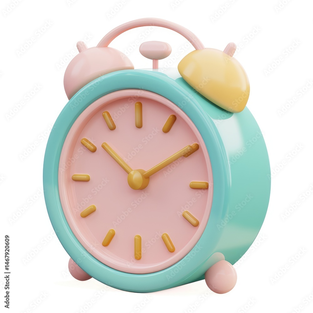 Poster pastel-colored alarm clock displaying a specific time.