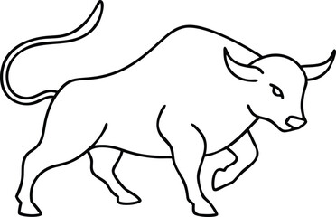 Black silhouette of a powerful bull in a dynamic and aggressive pose with transparency