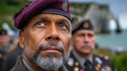 D-Day memorial ceremony in Normandy, gray, smile, handsome