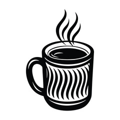 Coffee Mug Silhouette, Hand-Drawn Vintage Coffee Cup, Black color coffee mug on white background