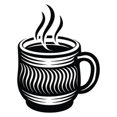 Coffee Mug Silhouette, Hand-Drawn Vintage Coffee Cup, Black color coffee mug on white background