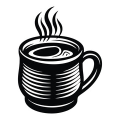 Coffee Mug Silhouette, Hand-Drawn Vintage Coffee Cup, Black color coffee mug on white background