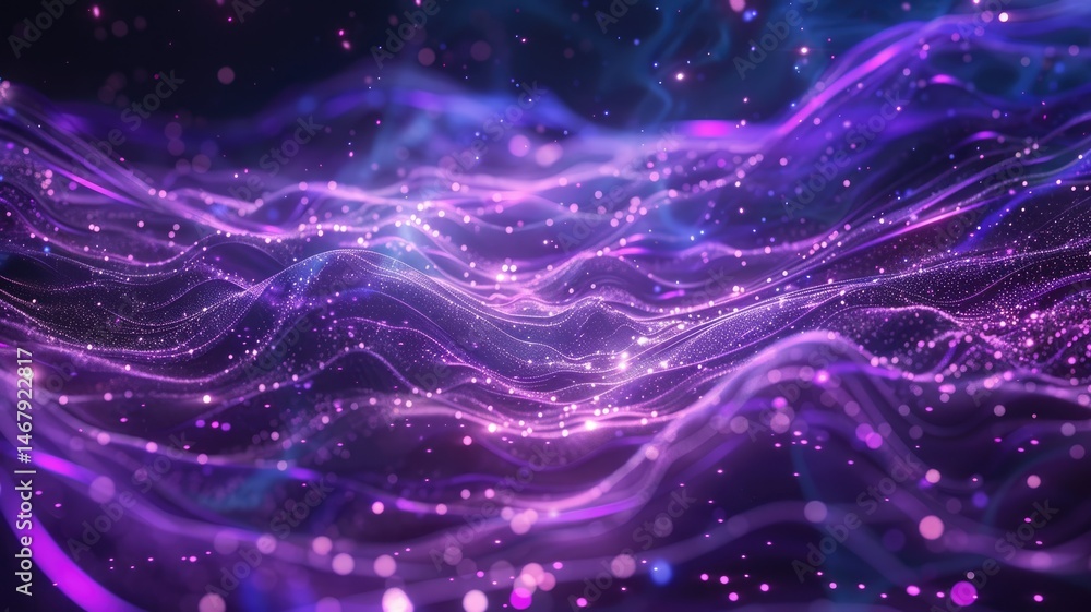 Fototapete abstract picture of neon light particle with digital technology style design connecting become dynam