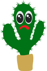 Cartoon Illustration of a Sad Face Cactus