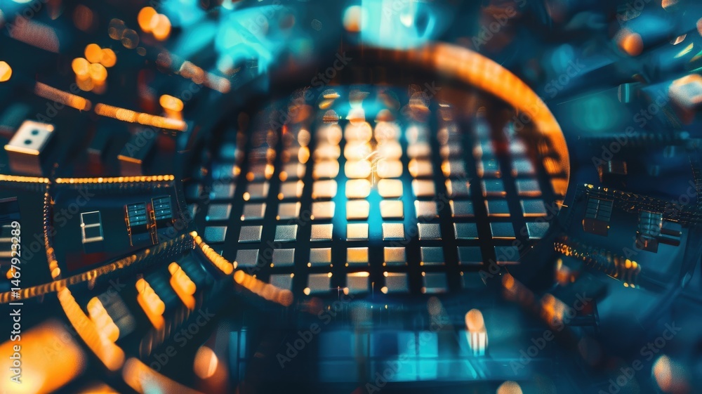 Poster abstract picture of vivid minimal surface grid patterns with complex details of modernity style tech