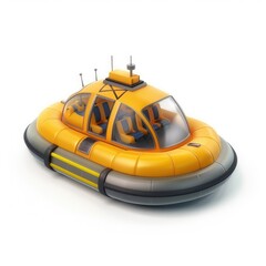Bright yellow hovercraft floats atop a white background.