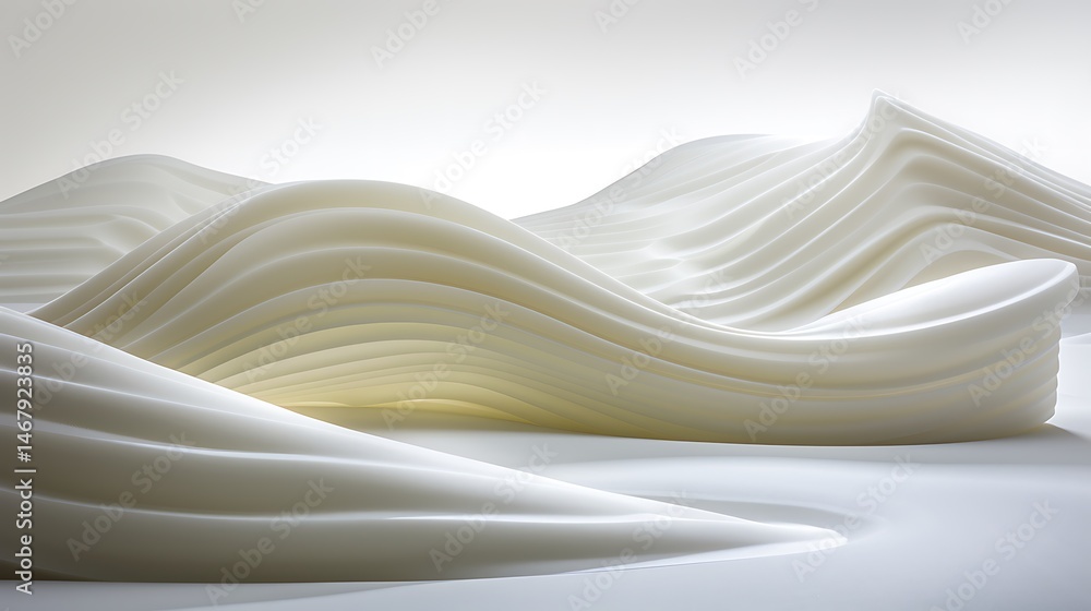 Poster abstract and minimalist white landscape with layered forms and delicate gradients