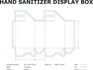 Detailed vector blueprint showing dimensions for a hand sanitizer display box packaging design layout ideal for professional printing.