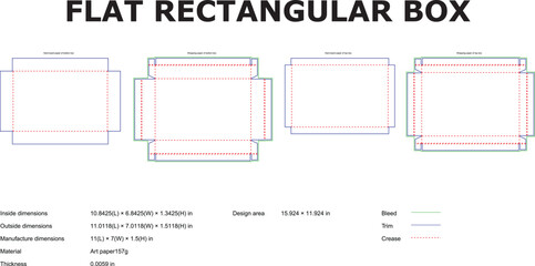 Detailed diagram showcasing the flat rectangular box template with its dimensions and cutting lines for efficient packaging design