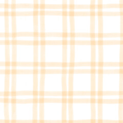 Orange White Plaid Gingham Check Hand Drawn Background Pattern