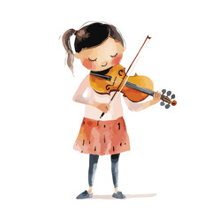 watercolor illustration of girl Musician clipart isolated