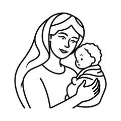 mother and baby line art vector art silhouette