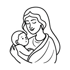 mother and baby line art vector art silhouette