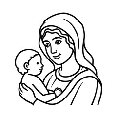mother and baby line art vector art silhouette