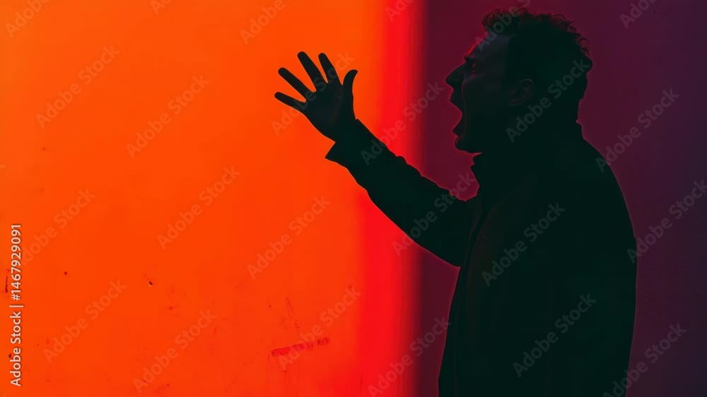 Aufkleber A person standing in front of a vibrant red and orange wall, perfect for use as a background or to add color to your design
