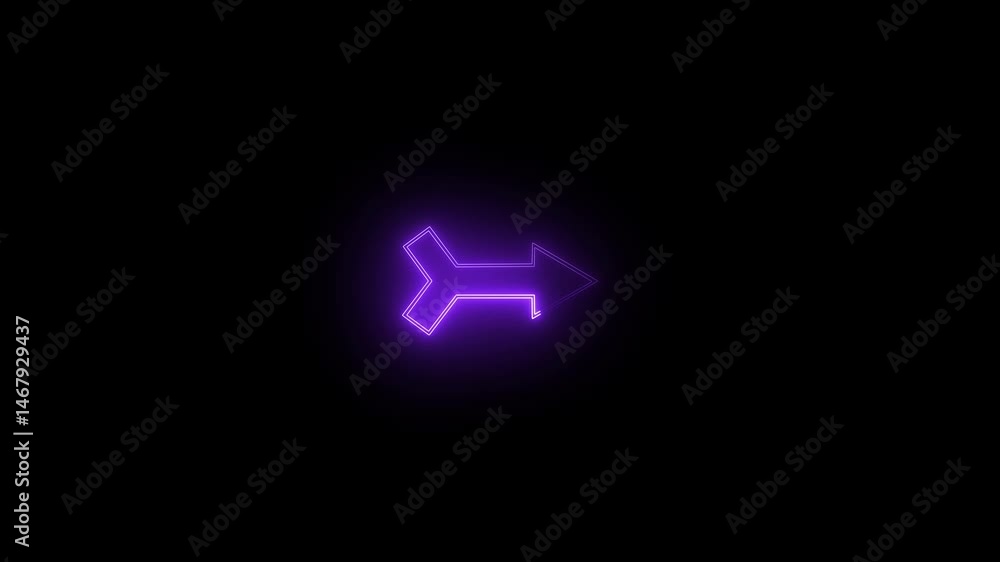Poster neon blue color single-line directional right arrow animation. moving arrow pointing to the right ar
