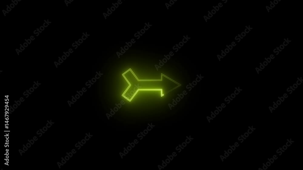 Poster glowing neon cream color right side arrow direction concept animation. animated arrows for the overl