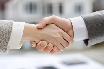 Two people shaking hands in a business setting. Concept of professionalism and trust between the two individuals