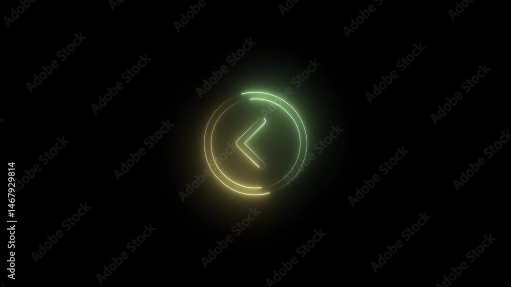 Poster neon circle beautiful color single-line directional left arrow animation. moving arrow pointing to t