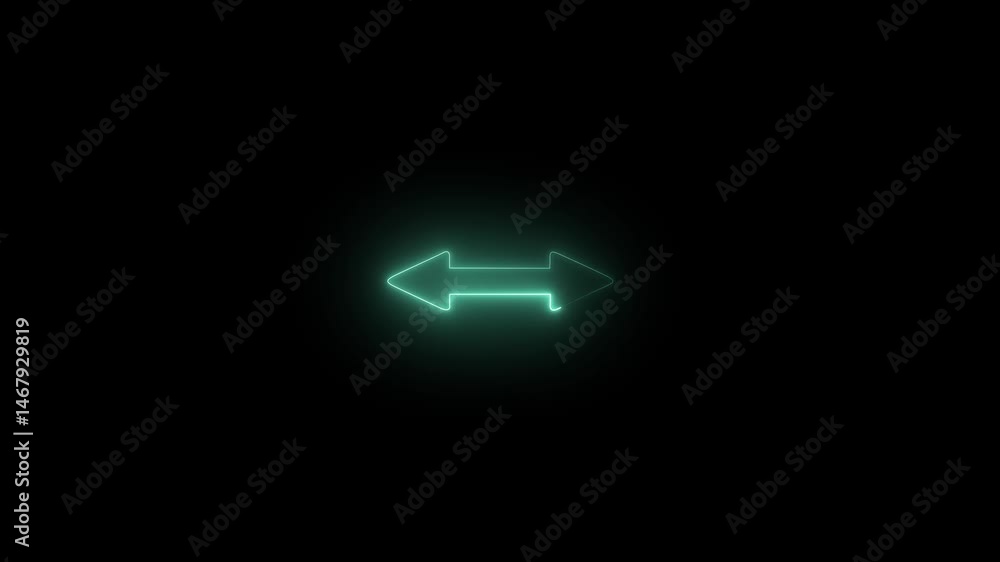 Poster neon green single-line directional left and right arrow animation. moving arrow pointing to the left
