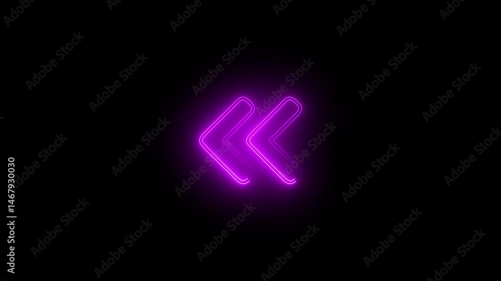 Poster neon purple single-line directional left arrow animation. moving arrow pointing to the left and righ