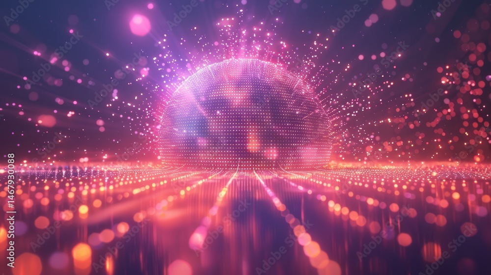 Poster a stunning digital visualization representing data flow and connectivity in a vibrant, abstract envi