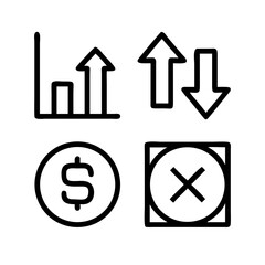 Increase and Decrease icon set. Growth, Upward Trend, Increase and Decrease, Profit Rise, Bar Chart Up, Sales Increase and Progress
