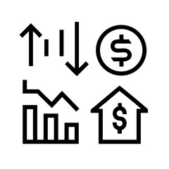 Increase and Decrease icon set. Growth, Upward Trend, Increase and Decrease, Profit Rise, Bar Chart Up, Sales Increase and Progress
