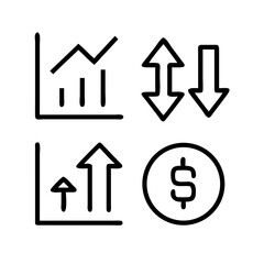 Increase and Decrease icon set. Growth, Upward Trend, Increase and Decrease, Profit Rise, Bar Chart Up, Sales Increase and Progress
